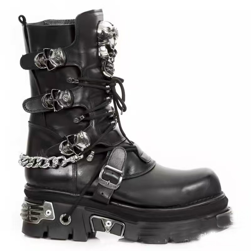 Motorcycle Chain - Botas de moto de cuero genuino