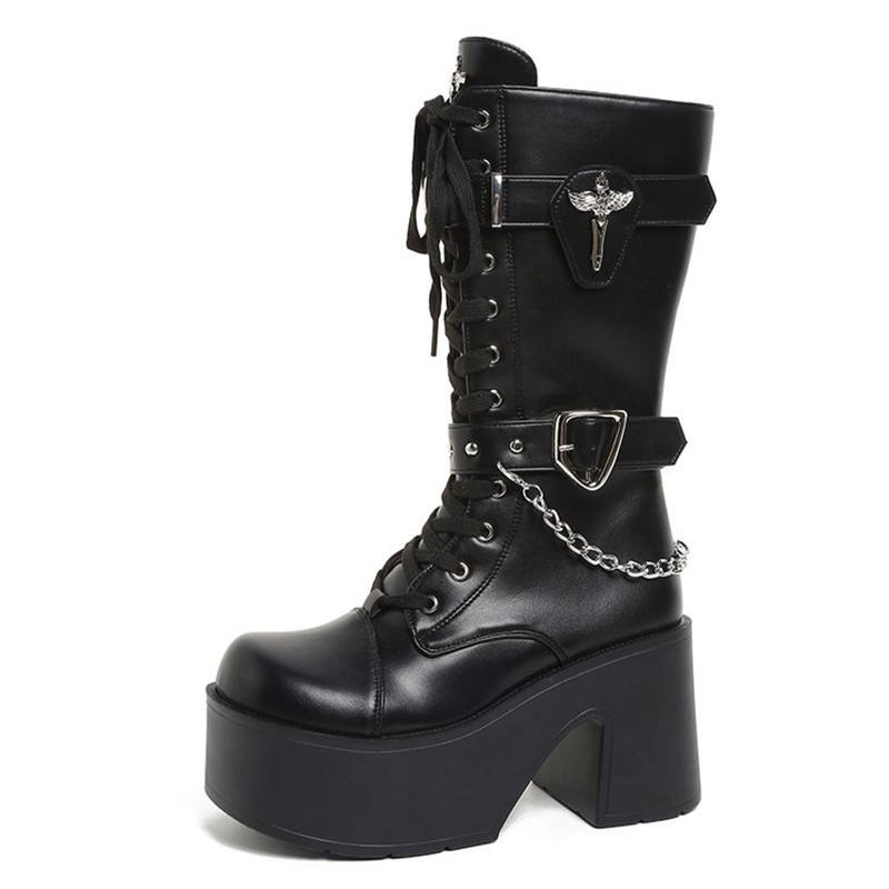 Motorcycle Chain - Botas de plataforma estilo gótico, con